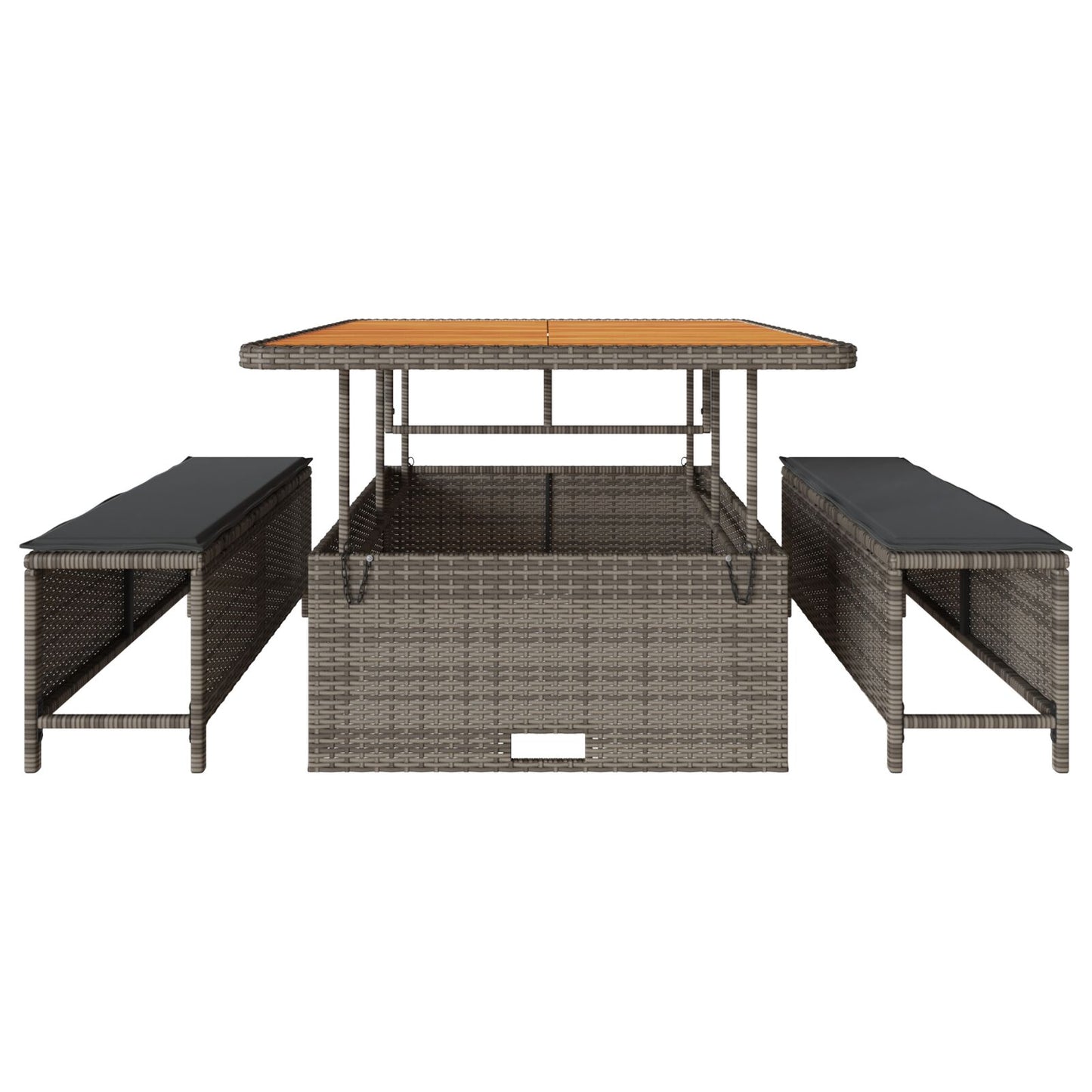 3-Delige Tuin Eetset Met Kussens Poly Rattan Acacia 100 cm Grijs 2 krukken