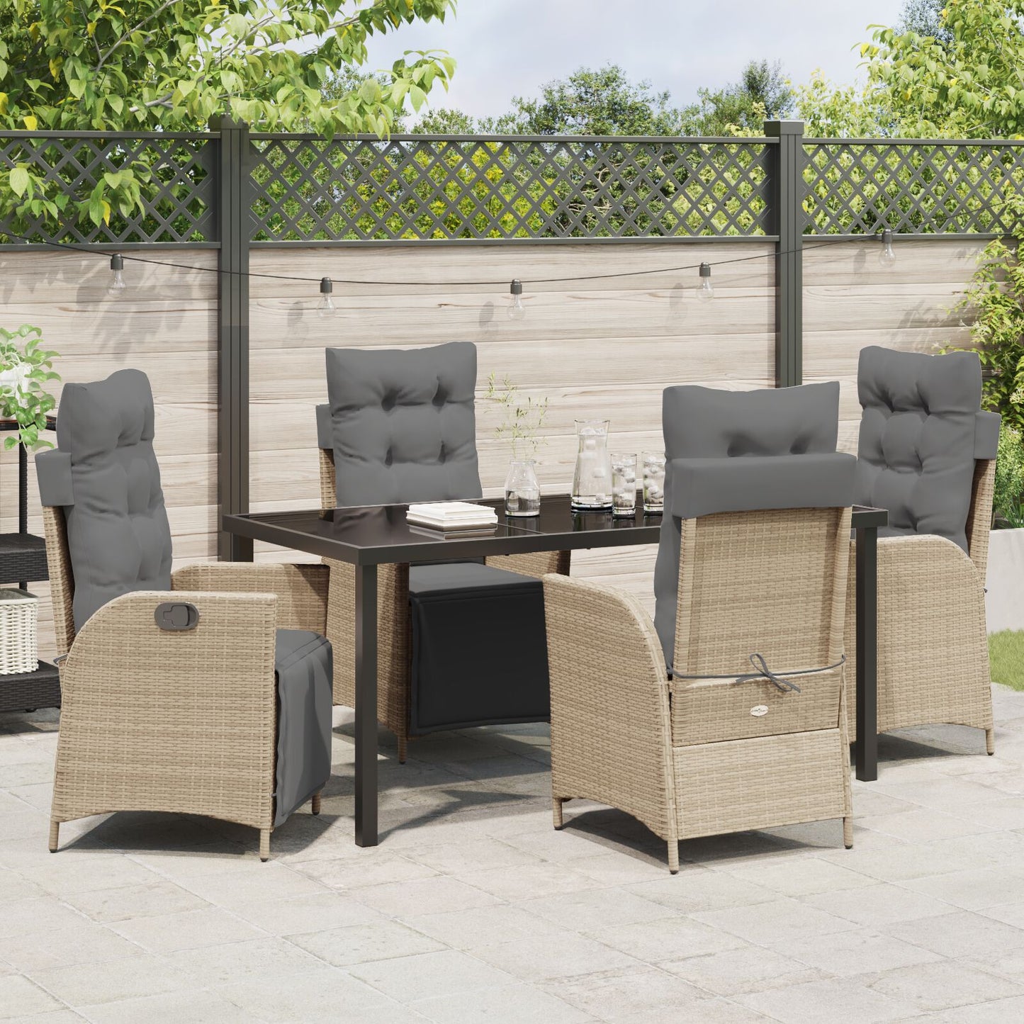 5-Delige Tuin Eetset Beige Poly Rattan