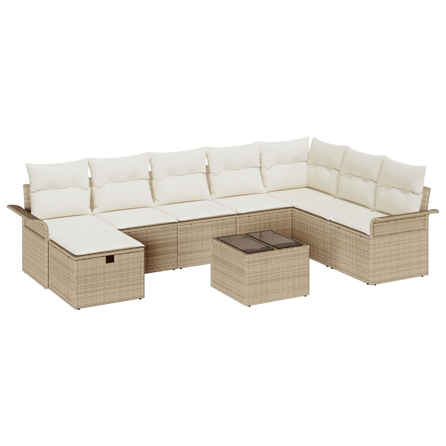 9-Delige Tuin Sofa Set Met Kussens Beige Poly Rattan, 2-Zits Tuin Sofa Met Opbergruimte & Kussens Beige Poly Rattan Wit