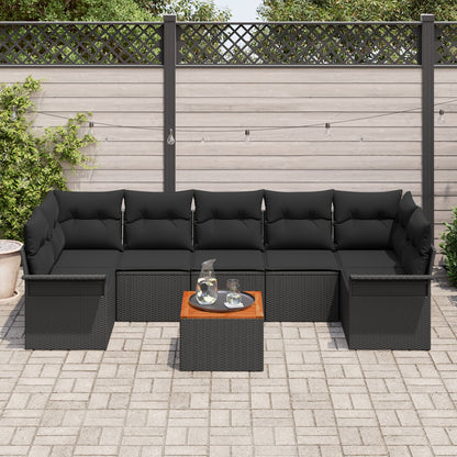 8-Delige Tuin Sofa Set Met Kussens Zwart Poly Rattan Acacia