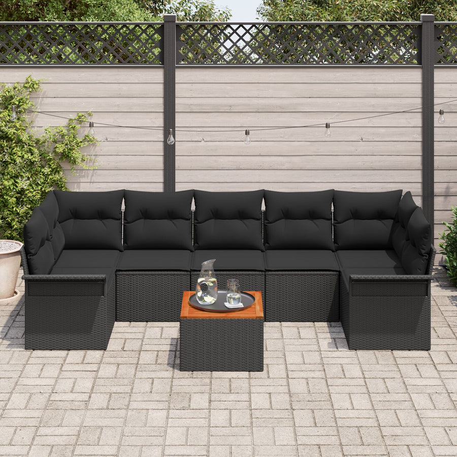 8-Delige Tuin Sofa Set Met Kussens Zwart Poly Rattan Acacia