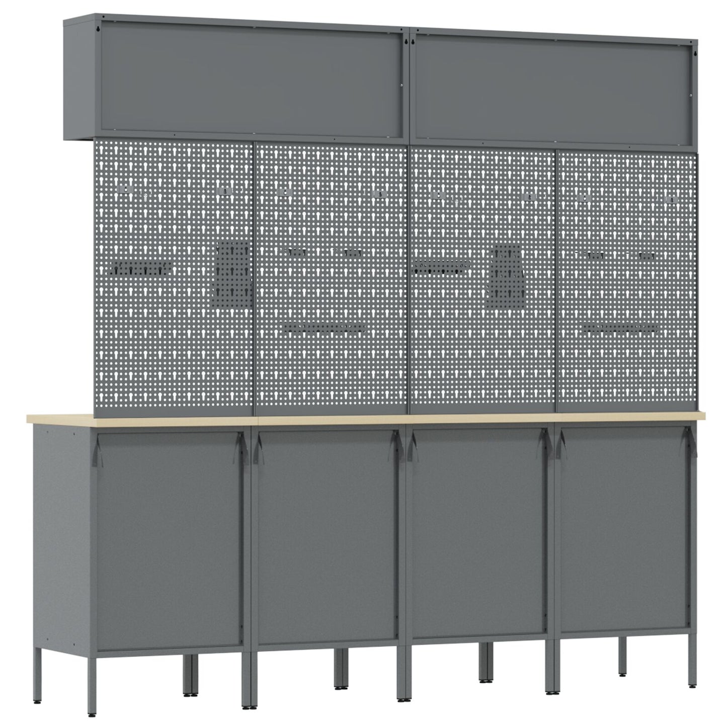 10-Delige Werkcabinet En Pegboard Set Mdf En Metaal 4x (84 cm) Rood 4x kast + 4x pegboard + 2x kast met deur