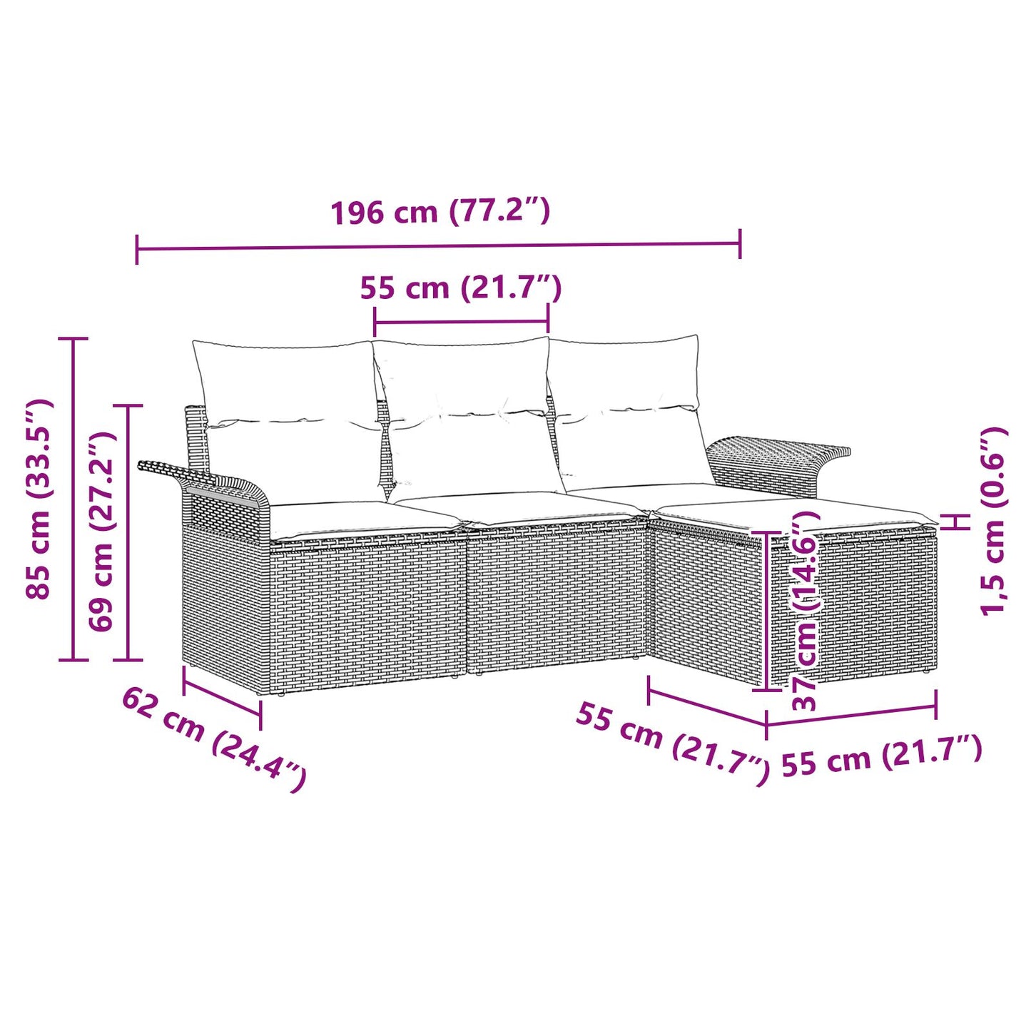 4-Delige Tuin Sofa Set Met Kussens Beige Poly Rattan