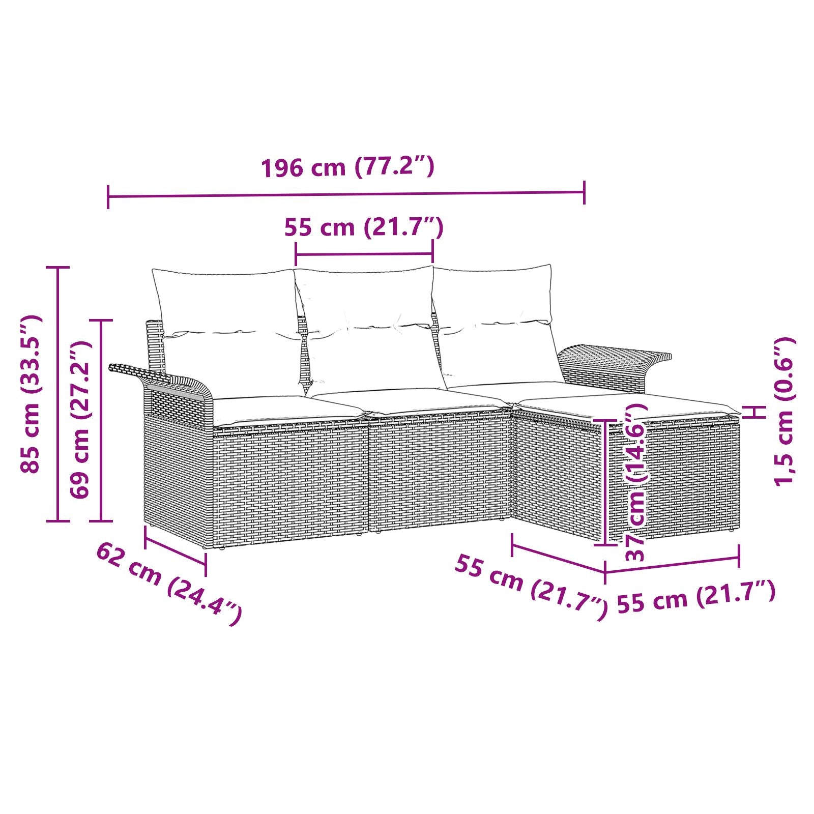 4-Delige Tuin Sofa Set Met Kussens Beige Poly Rattan