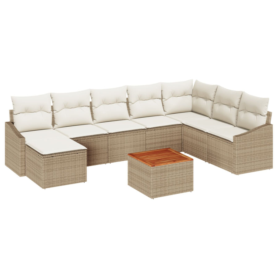 9 Delige Tuin Sofa Set Met Kussens Beige Poly Rattan Acacia
