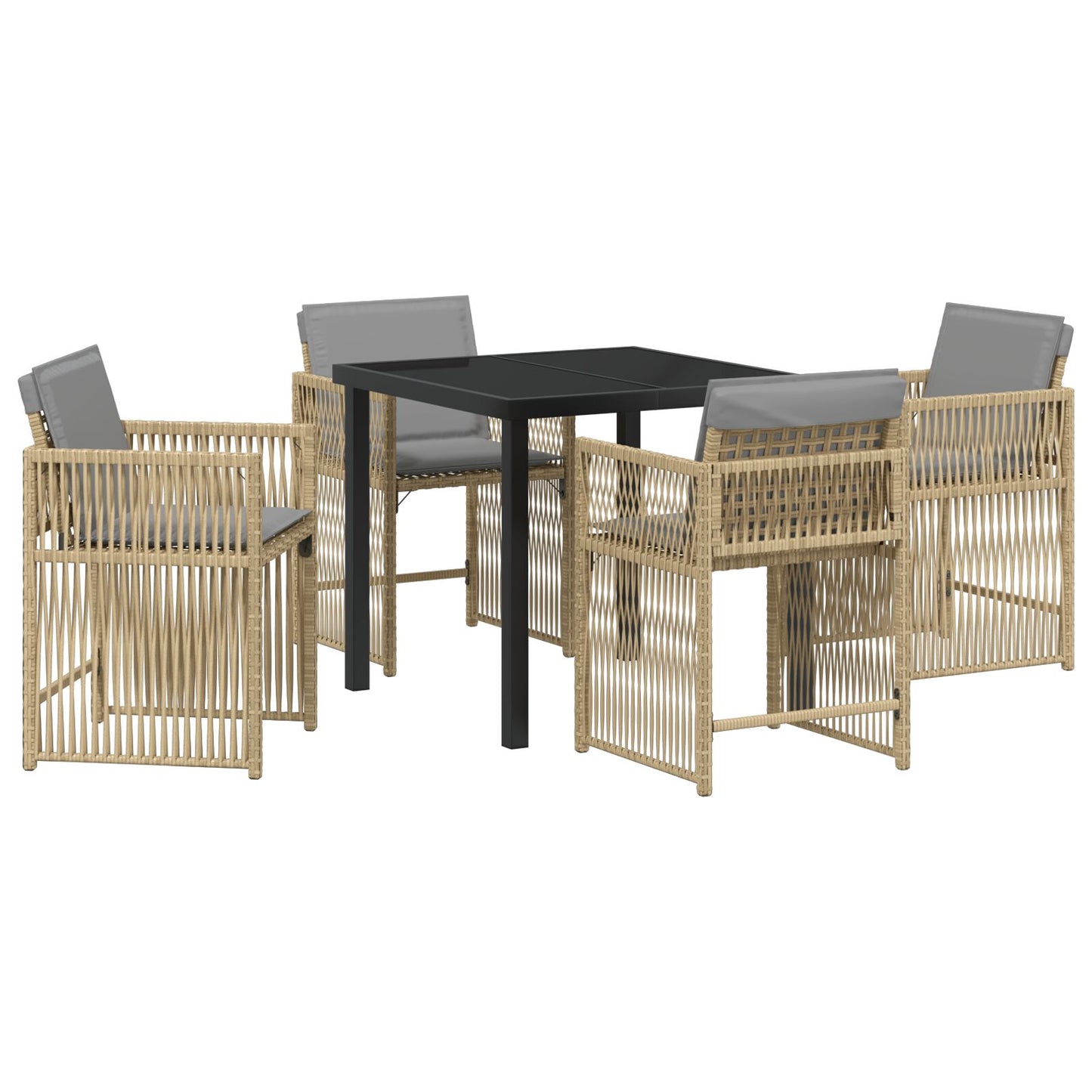5-Delige Tuindining Set Met Kussens Beige Poly Rattan