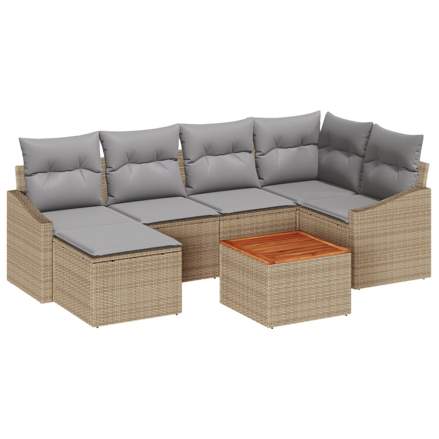 7 Delige Tuin Sofa Set Met Kussens Beige Poly Rattan Acacia