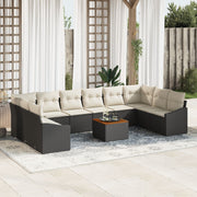 Loungeset polyrattan 11-delig zwart voor 10-12 personen
