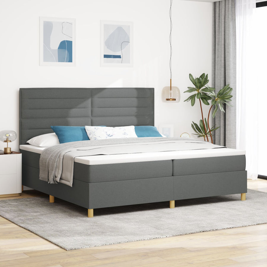 Boxspring Bed Met Matras Donkergrijs 200X200 Cm Stof Blauw