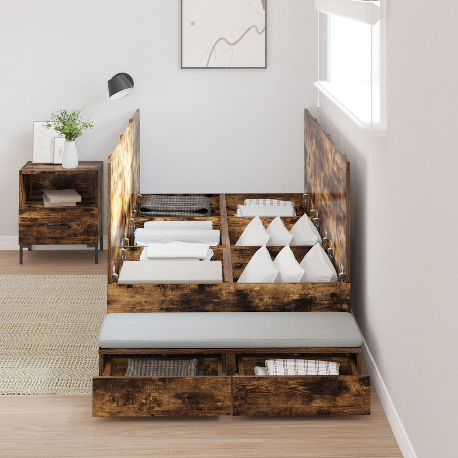 Opbergbedframe Gerookt Eiken Bewerkt Hout 236.5 X 100 X 31.5 Cm Artisanaal Eiken