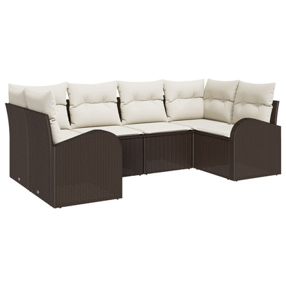 6-Delige Tuin Sofa Set Met Kussens Bruin Poly Rattan