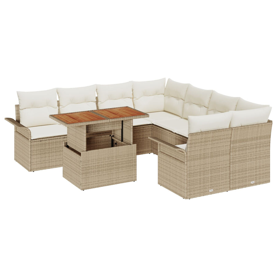 9 Delige Tuin Sofa Set Met Kussens Beige Poly Rattan Acacia