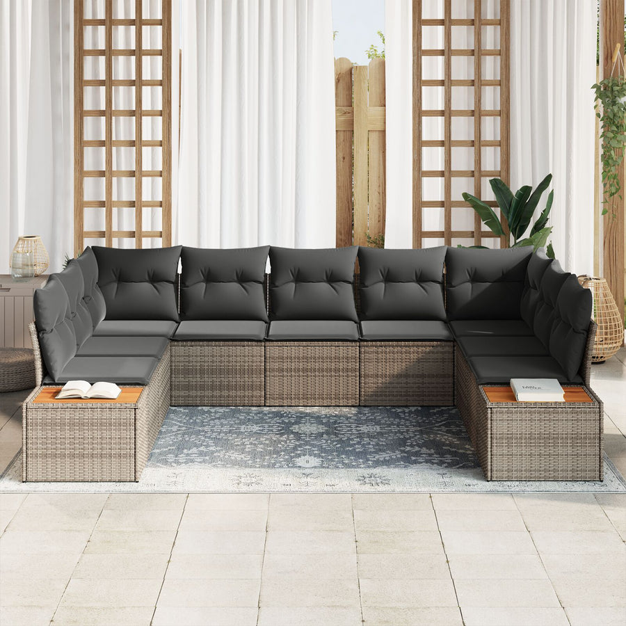 9 Piece Tuin Sofa Set Met Kussens Grijs Poly Rattan Acacia