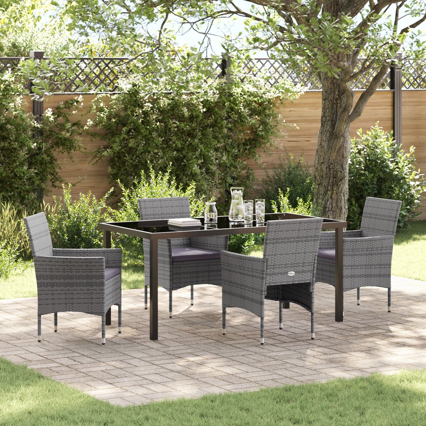 5-Delige Tuin Eetset Grijs Poly Rattan