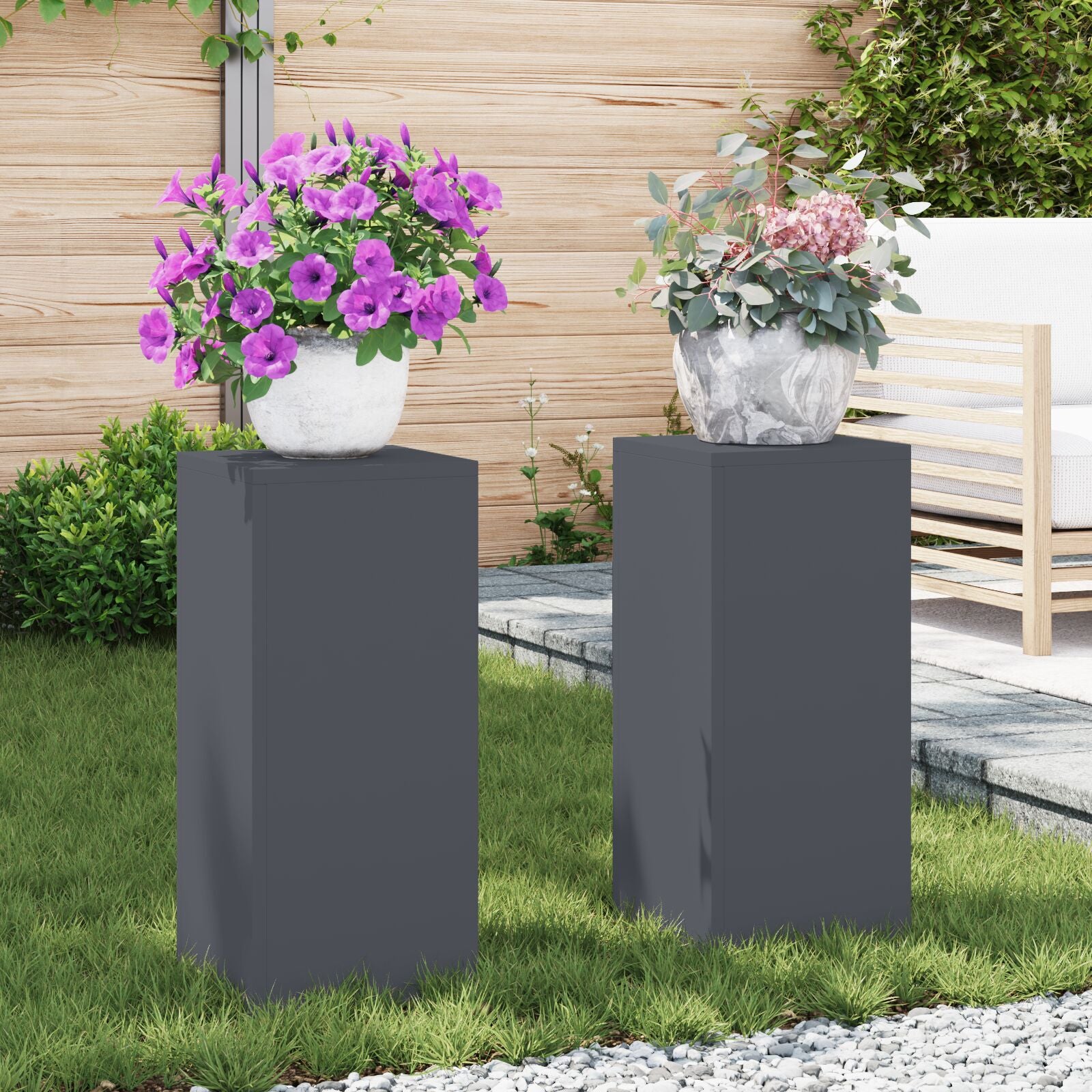 Buiten Plantstands Pilaren 2 Stuks 24X24X55 Cm Staal Anthraciet 2x (55 cm)