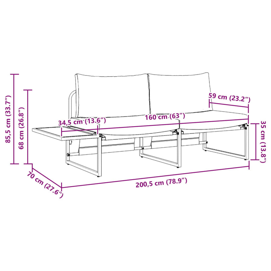2-Zits Tuin Sofa Met Licht Grijze Kussens Licht grijs
