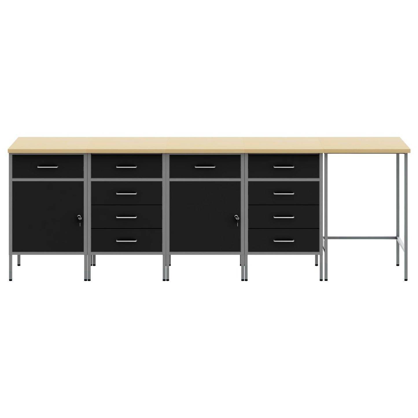 5-Delige Werkcabinet En Hoektafel Set Gelaagd Hout 4x (2x84/2x85 cm) Zwart Tafel + 4x kast