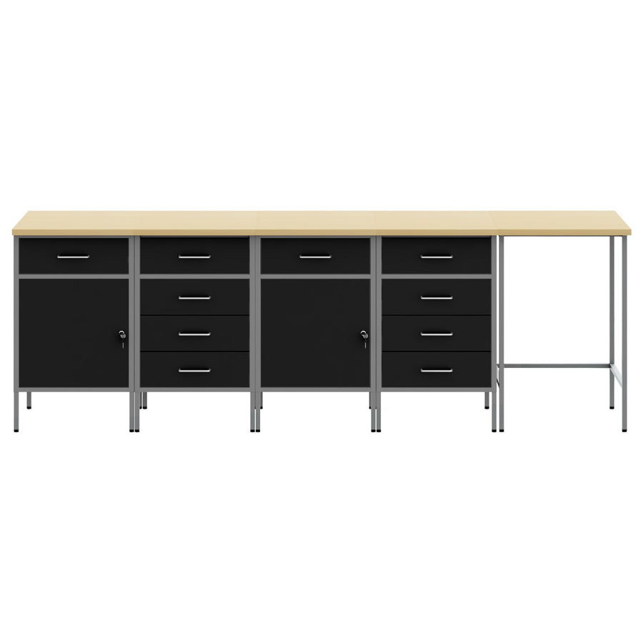 5-Delige Werkcabinet En Hoektafel Set Gelaagd Hout 4x (2x84/2x85 cm) Zwart Tafel + 4x kast