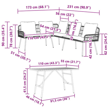 2-Delige Tuinbank Set Met Kussens Poly Rattan Zwart Bank + tafel