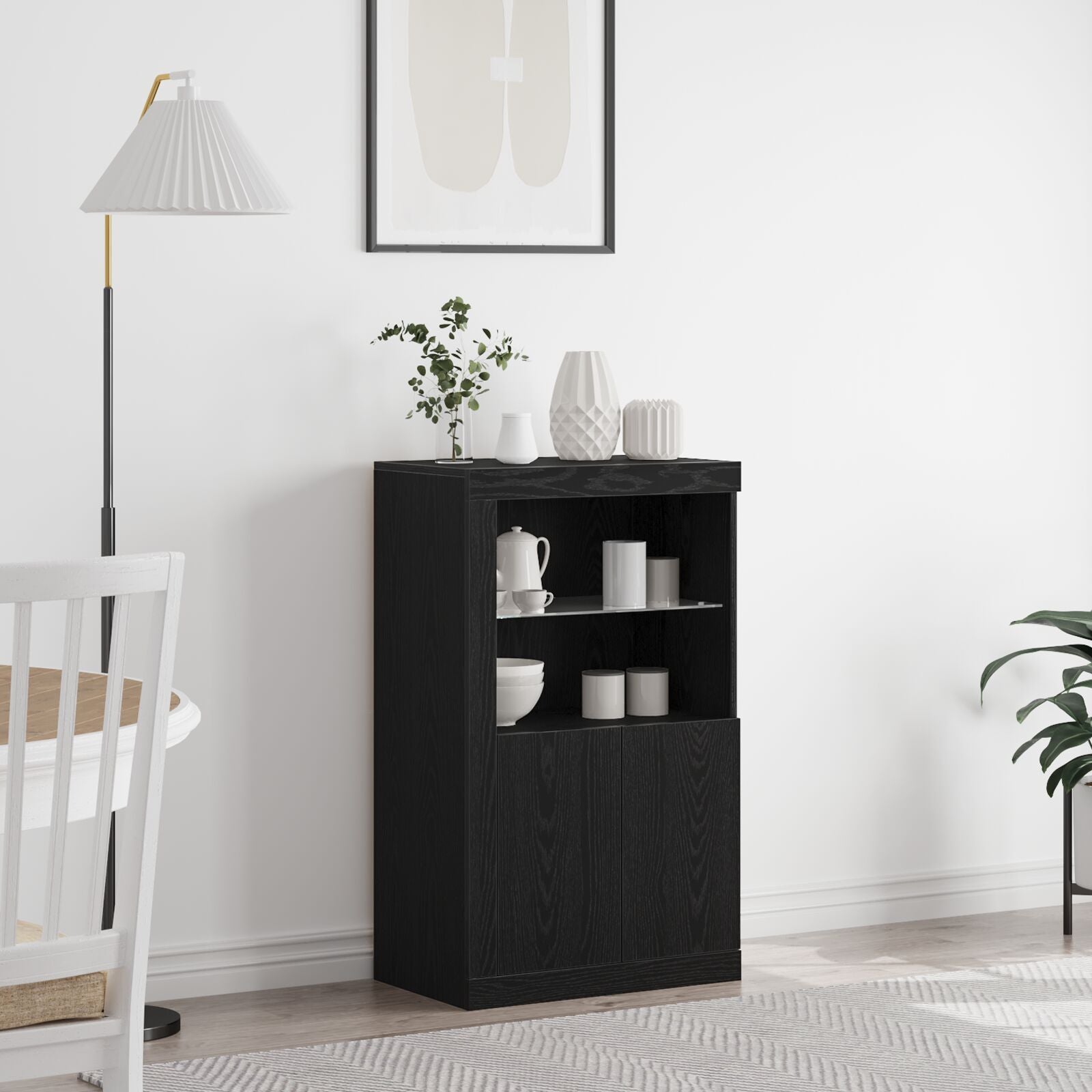 Dressoir Met Led-Verlichting 60,5X37X100 Cm Zwart eiken