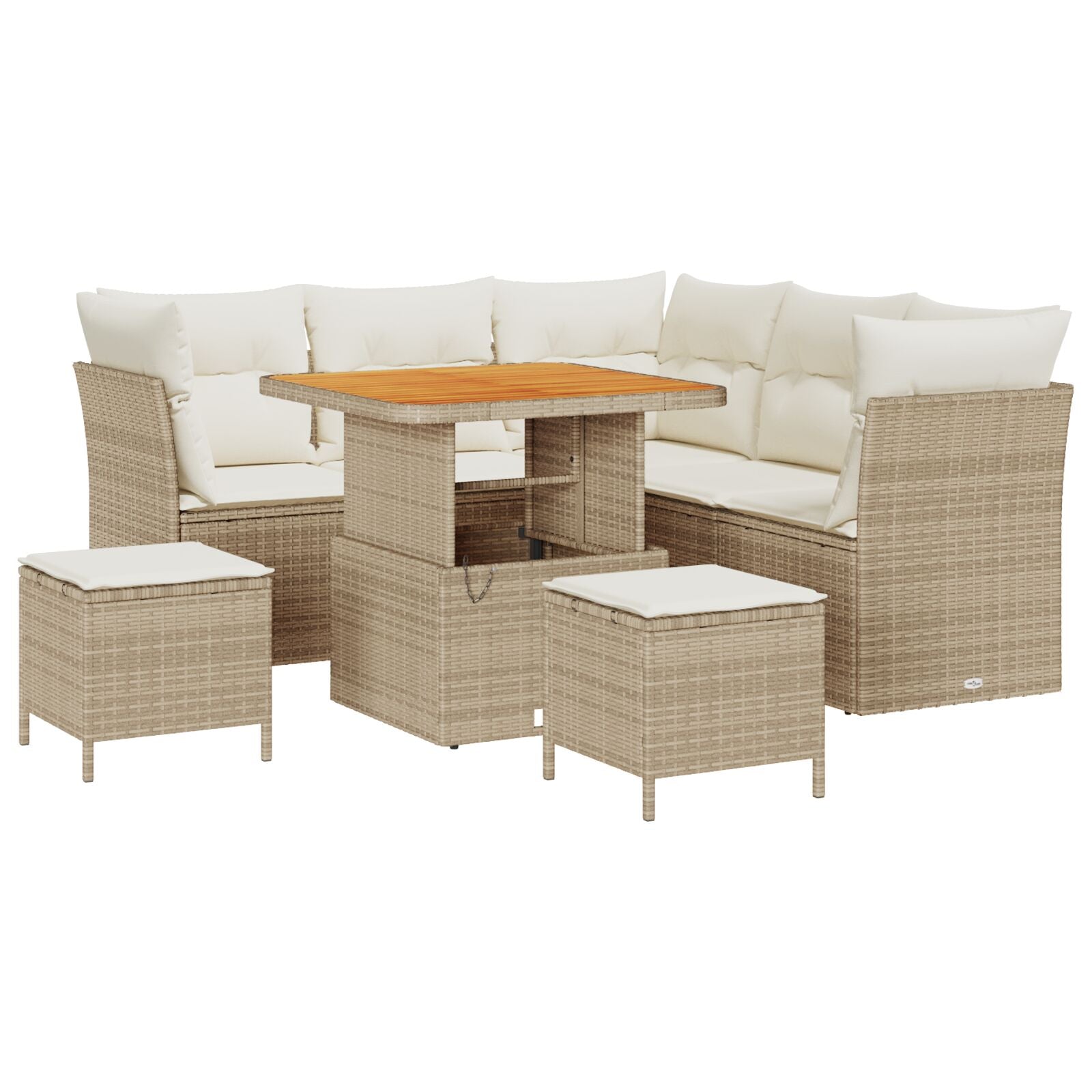8-Delige Tuin Sofa Set Met Kussens Beige Poly Rattan Acacia, 3-Delige Tuin Eet Set Met Kussens Beige Poly Rattan Acacia Wit