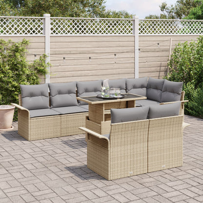 9-Delige Tuin Sofa Set Met Kussens Beige Poly Rattan