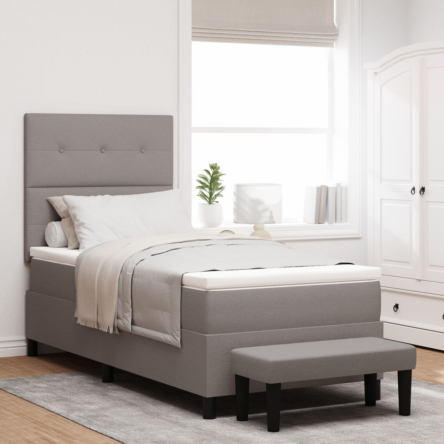 Boxspringbed Met Matras & Bank Stof Taupe 90 x 190 cm Knop gestoffeerd