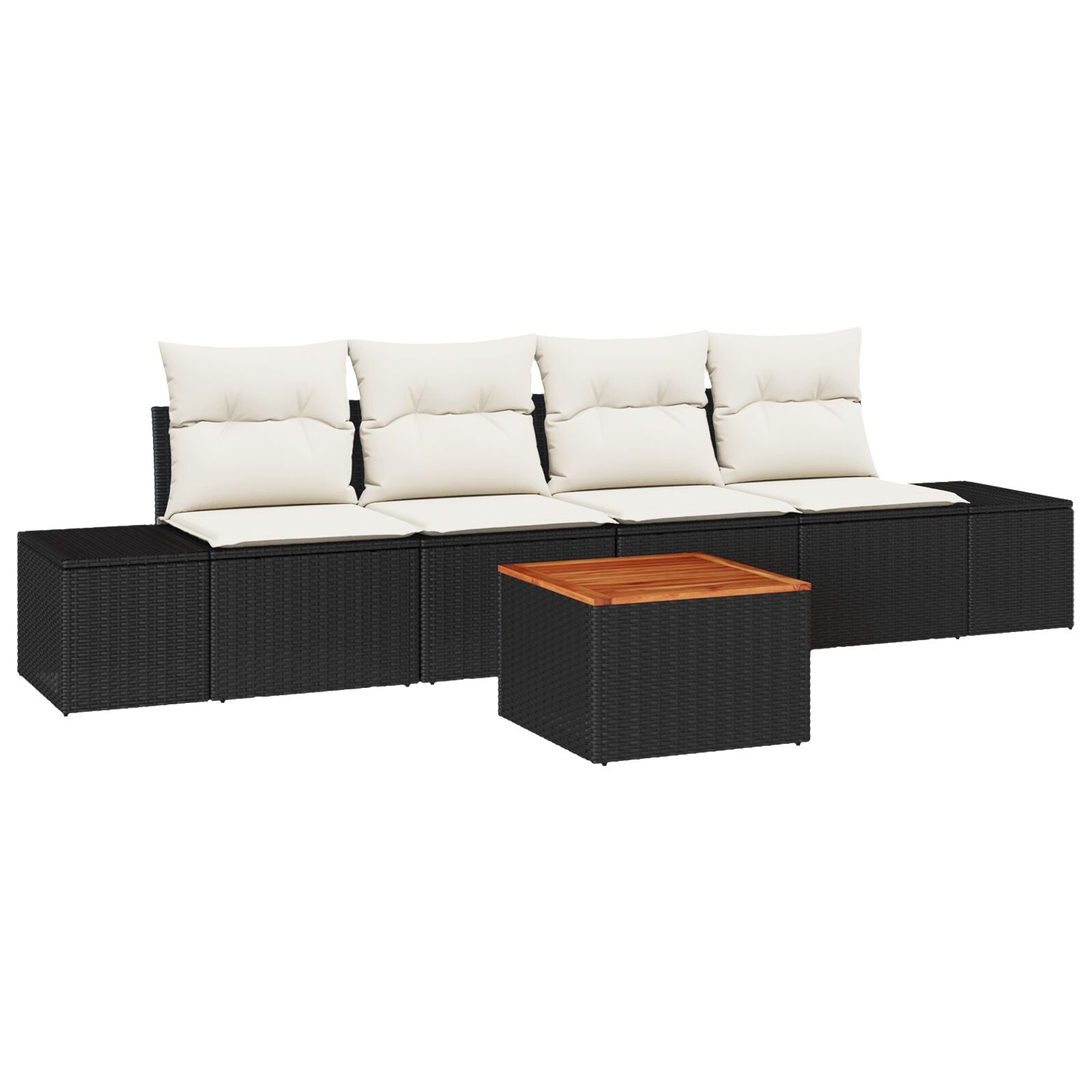 5-Delige Tuin Sofa Set Met Kussens Zwart Poly Rattan Acacia