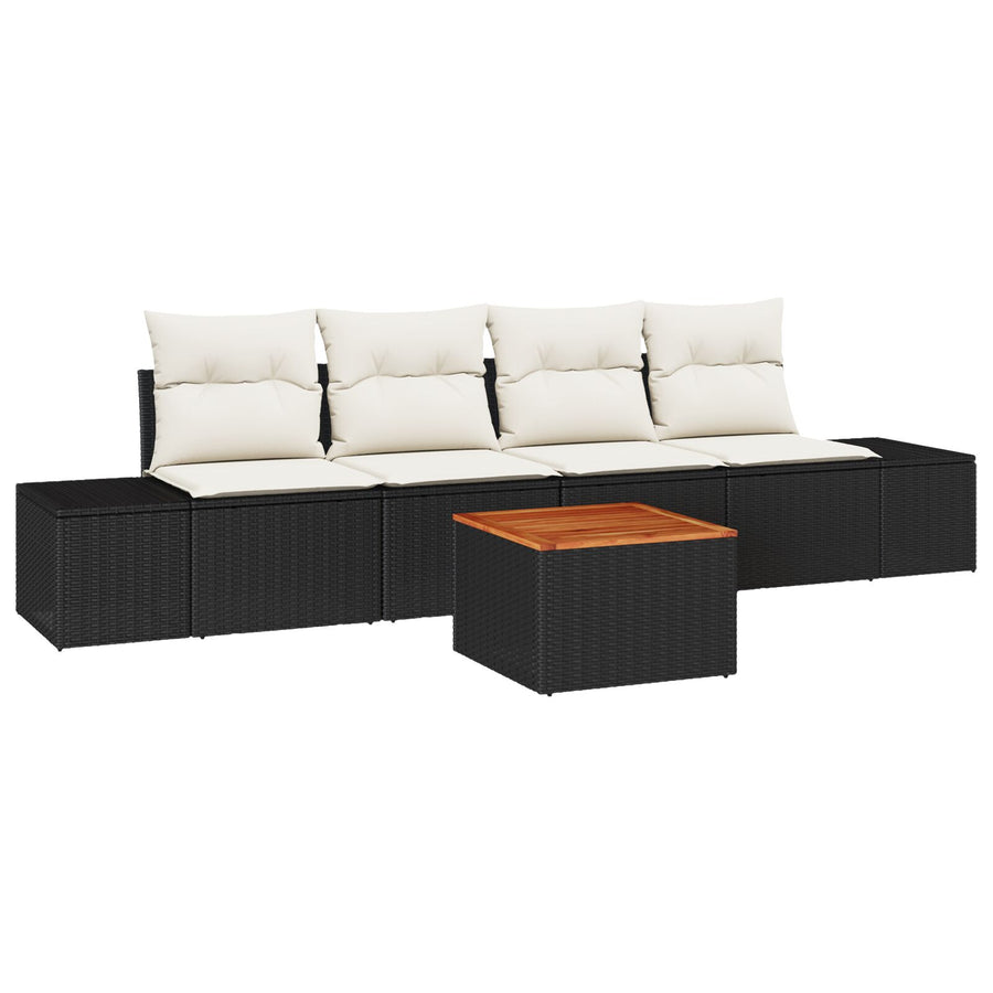 5-Delige Tuin Sofa Set Met Kussens Zwart Poly Rattan Acacia