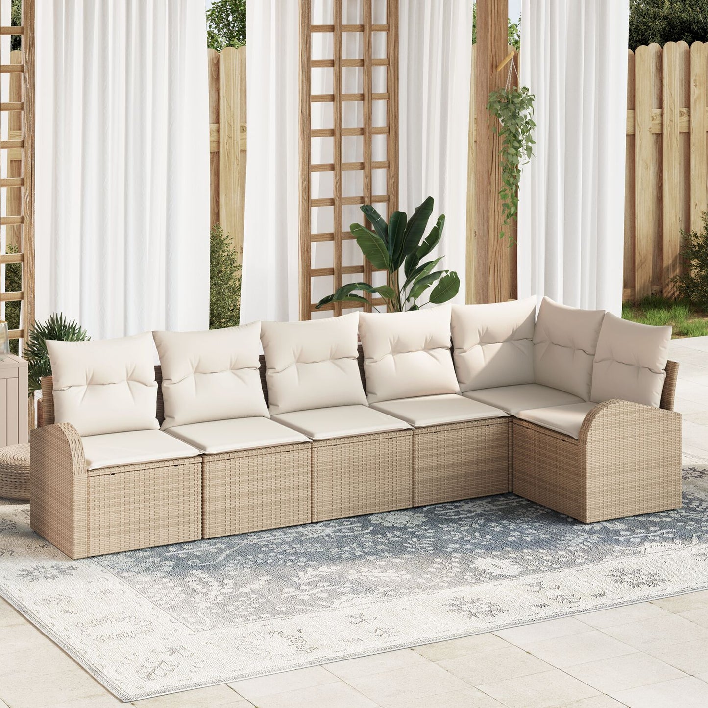 6-Delige Tuin Sofa Set Met Kussens Poly Rattan Beige en crème zonder tafel