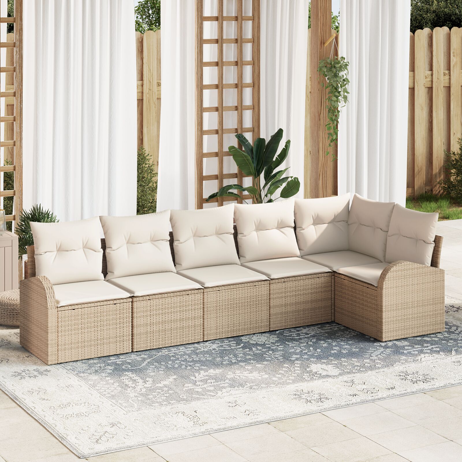 6-Delige Tuin Sofa Set Met Kussens Poly Rattan Beige en crème zonder tafel