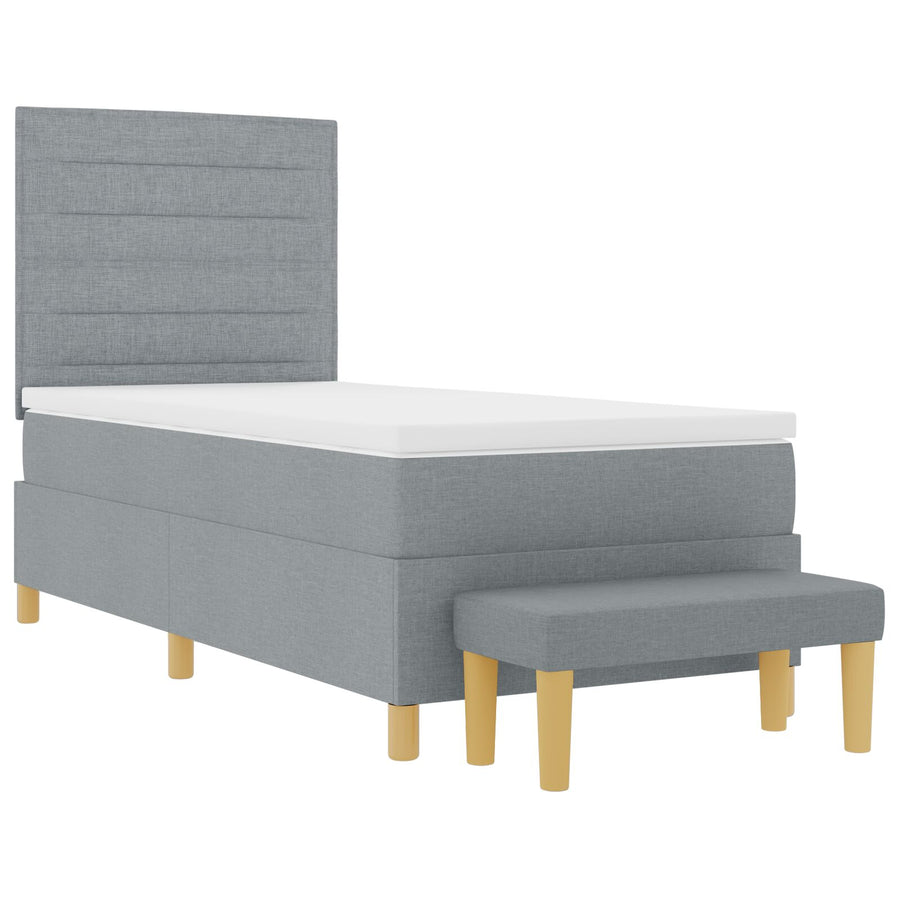 Boxspring Bed Met Matras & Bank Stof Lichtgrijs 100 x 200 cm Lijnen ontwerp