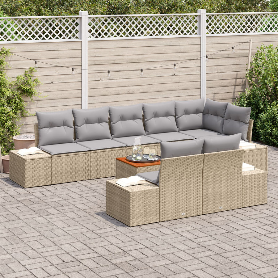 9-Delige Tuinbankset Met Kussens Beige Poly Rattan Acacia