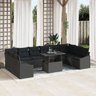 Sofa set with cushion 11 pcs Black poly rattan