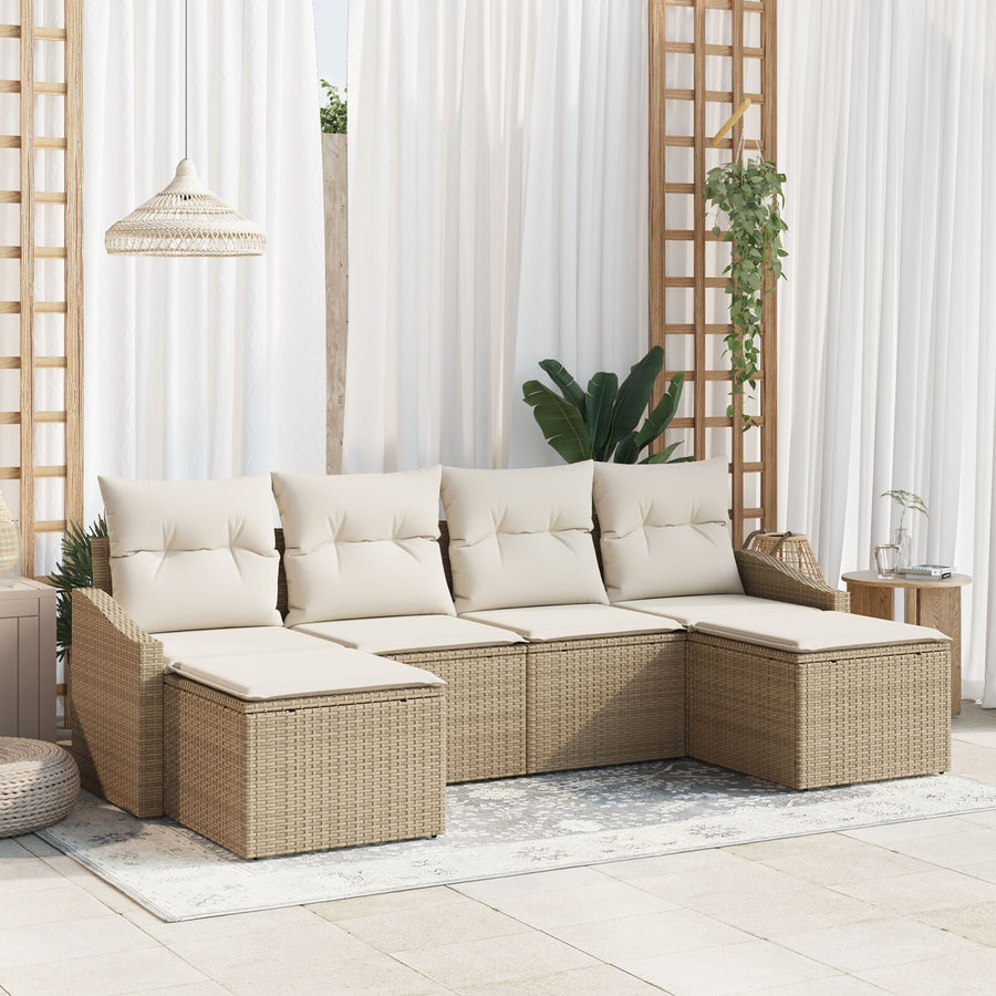 6-Delige Tuin Sofa Set Met Kussens Beige Poly Rattan