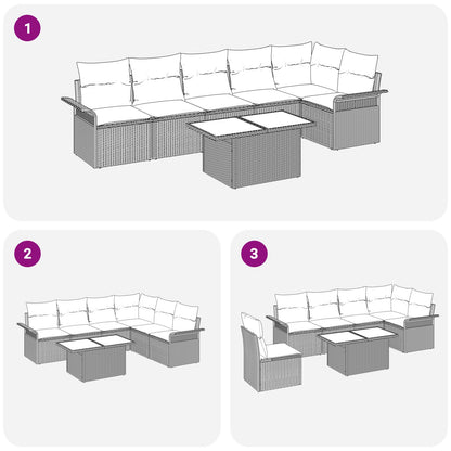 7-Delige Tuin Sofa Set Met Kussens Zwart Poly Rattan