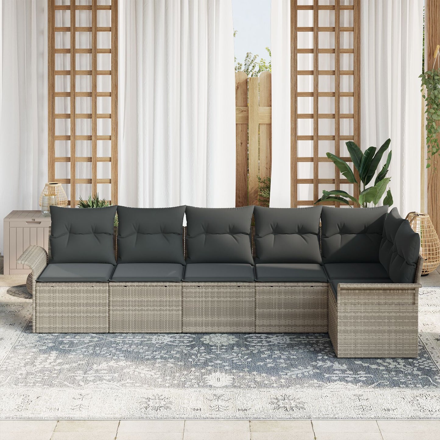 6-Delige Tuin Sofa Set Met Kussens Poly Rattan Lichtgrijs zonder tafel