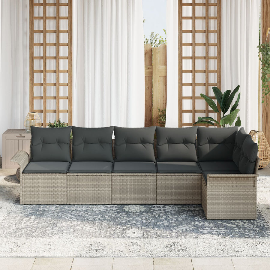 6-Delige Tuin Sofa Set Met Kussens Poly Rattan Lichtgrijs zonder tafel