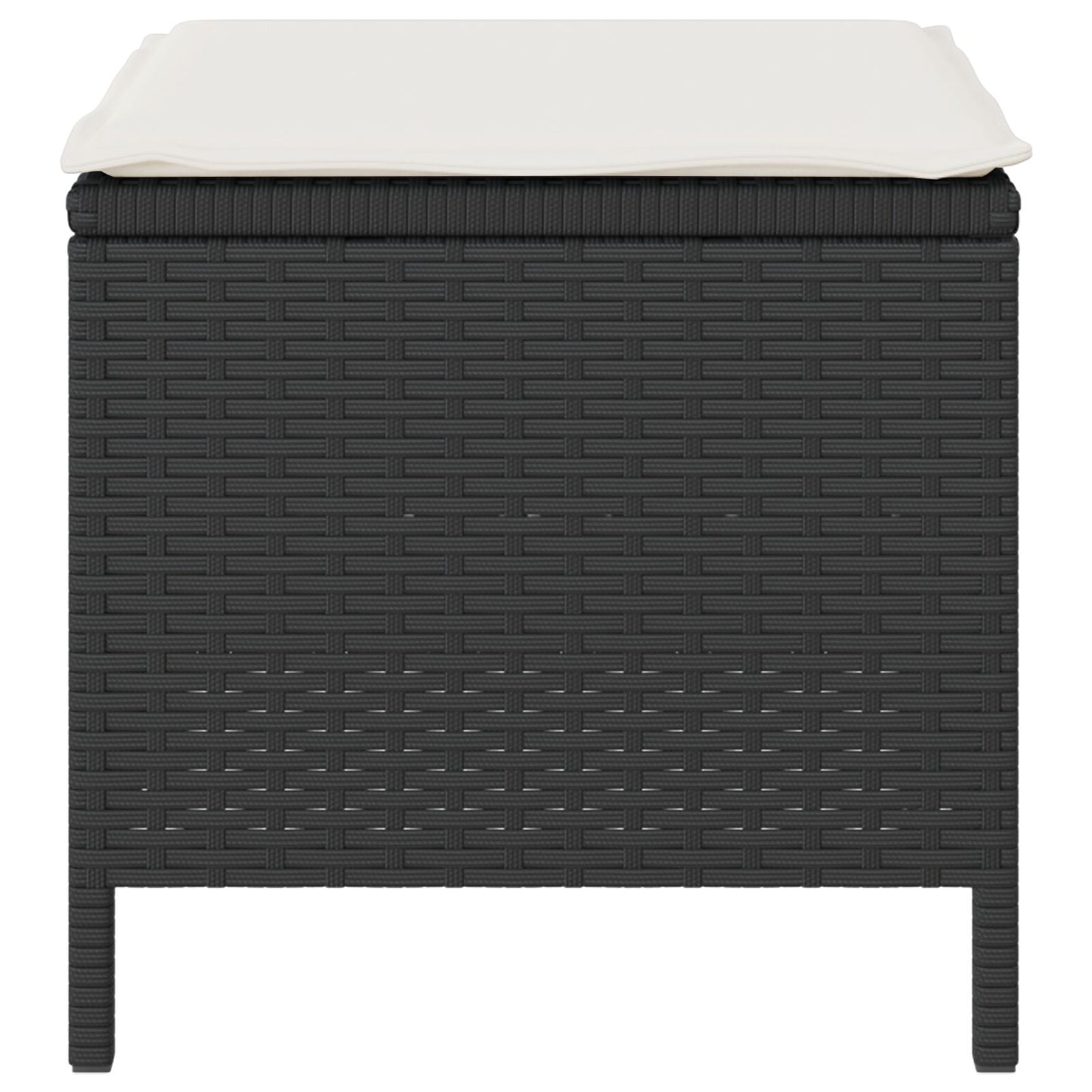 4-Delige Tuin Eettafelset Met Kussens Poly Rattan Acacia 110 cm Zwart en crème 3 krukken