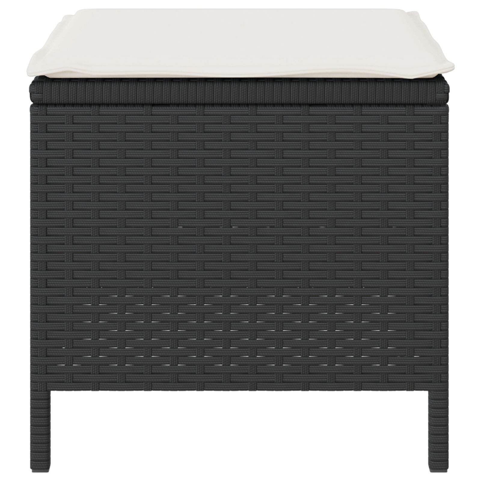 4-Delige Tuin Eettafelset Met Kussens Poly Rattan Acacia 110 cm Zwart en crème 3 krukken