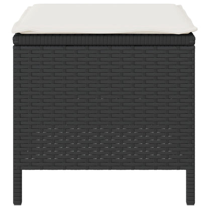 4-Delige Tuin Eettafelset Met Kussens Poly Rattan Acacia 110 cm Zwart en crème 3 krukken