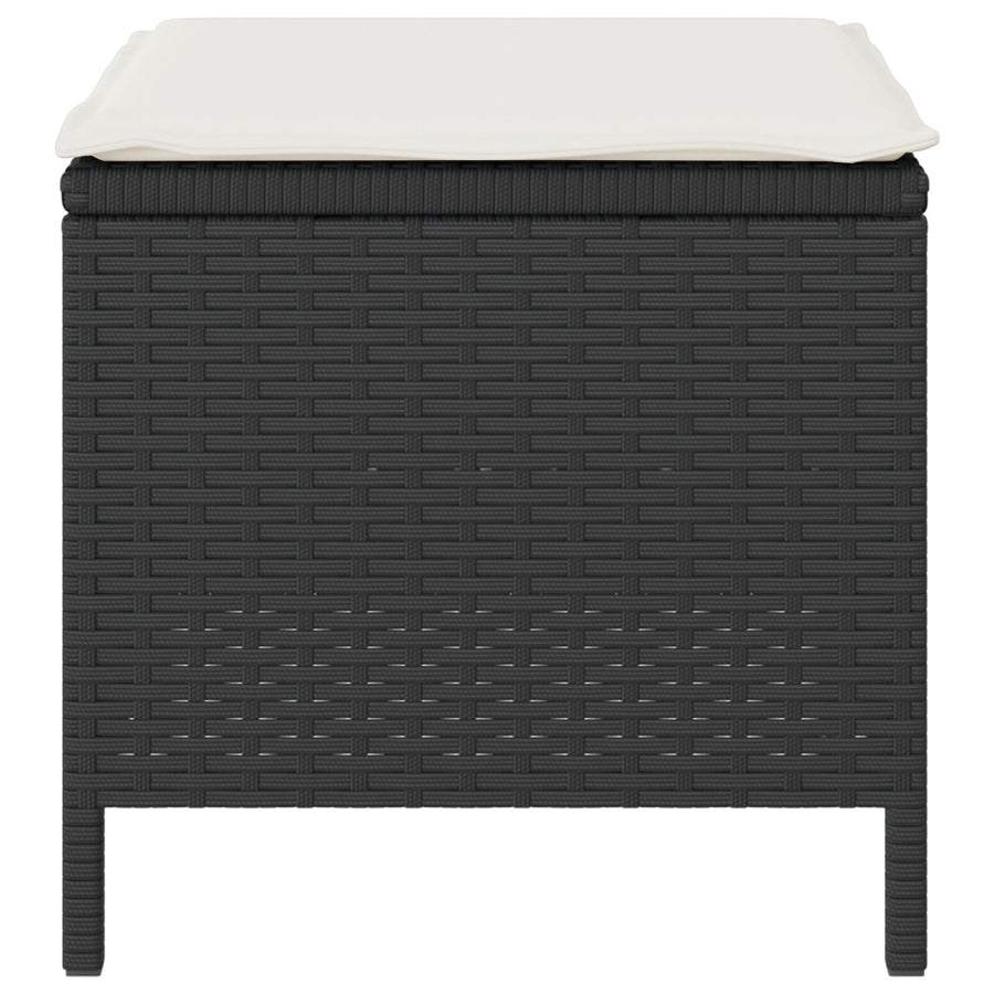 4-Delige Tuin Eettafelset Met Kussens Poly Rattan Acacia 110 cm Zwart en crème 3 krukken