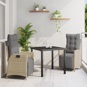 Garden dining set with cushion 3 pcs Beige poly rattan