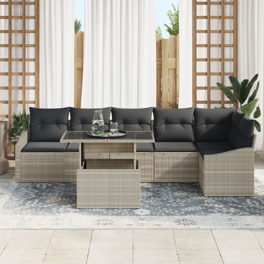 7-Delige Tuinsofa Set Met Kussens Lichtgrijze Poly Rattan
