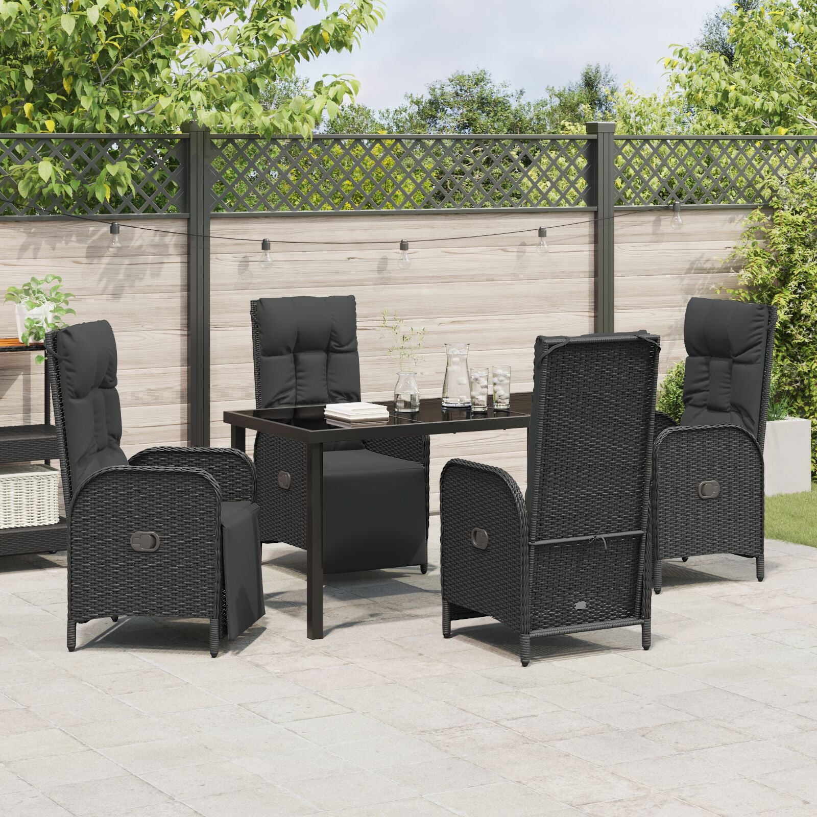 5-Delig Tuin Eetset Met Kussens Zwart Poly Rattan