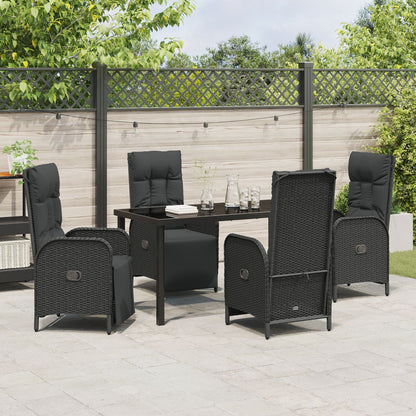5-Delig Tuin Eetset Met Kussens Zwart Poly Rattan