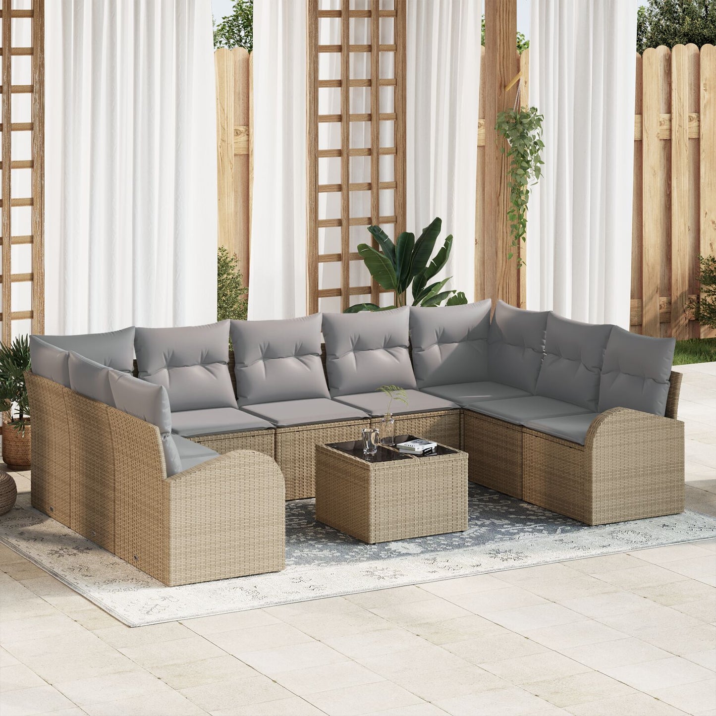 10-Delige Tuin Sofa Set Met Kussens Zwart Poly Rattan