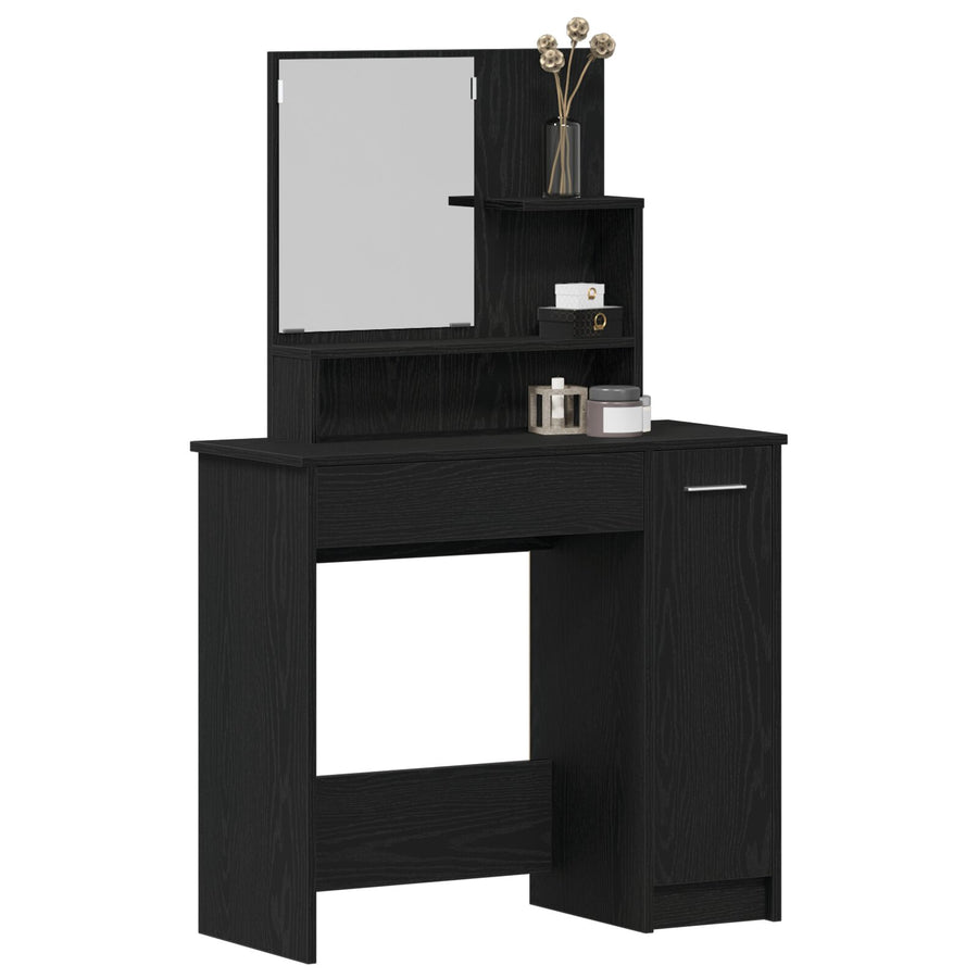 Zwarte Eikenhouten Kaptafel Met Spiegel - 86.5 X 35 X 136 Cm