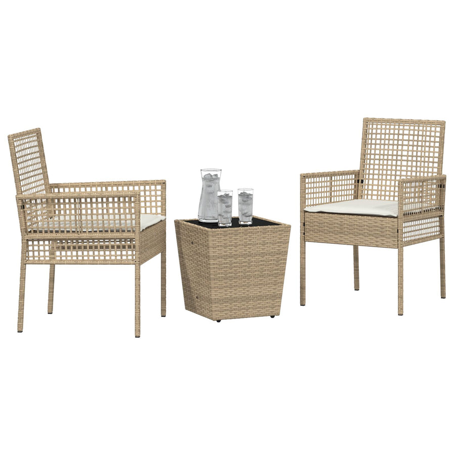 3-Delige Tuin Bistro Set Met Kussens Beige Poly Rattan