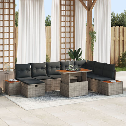 9-Delige Tuin Sofa Set Met Kussens Grijs Poly Rattan